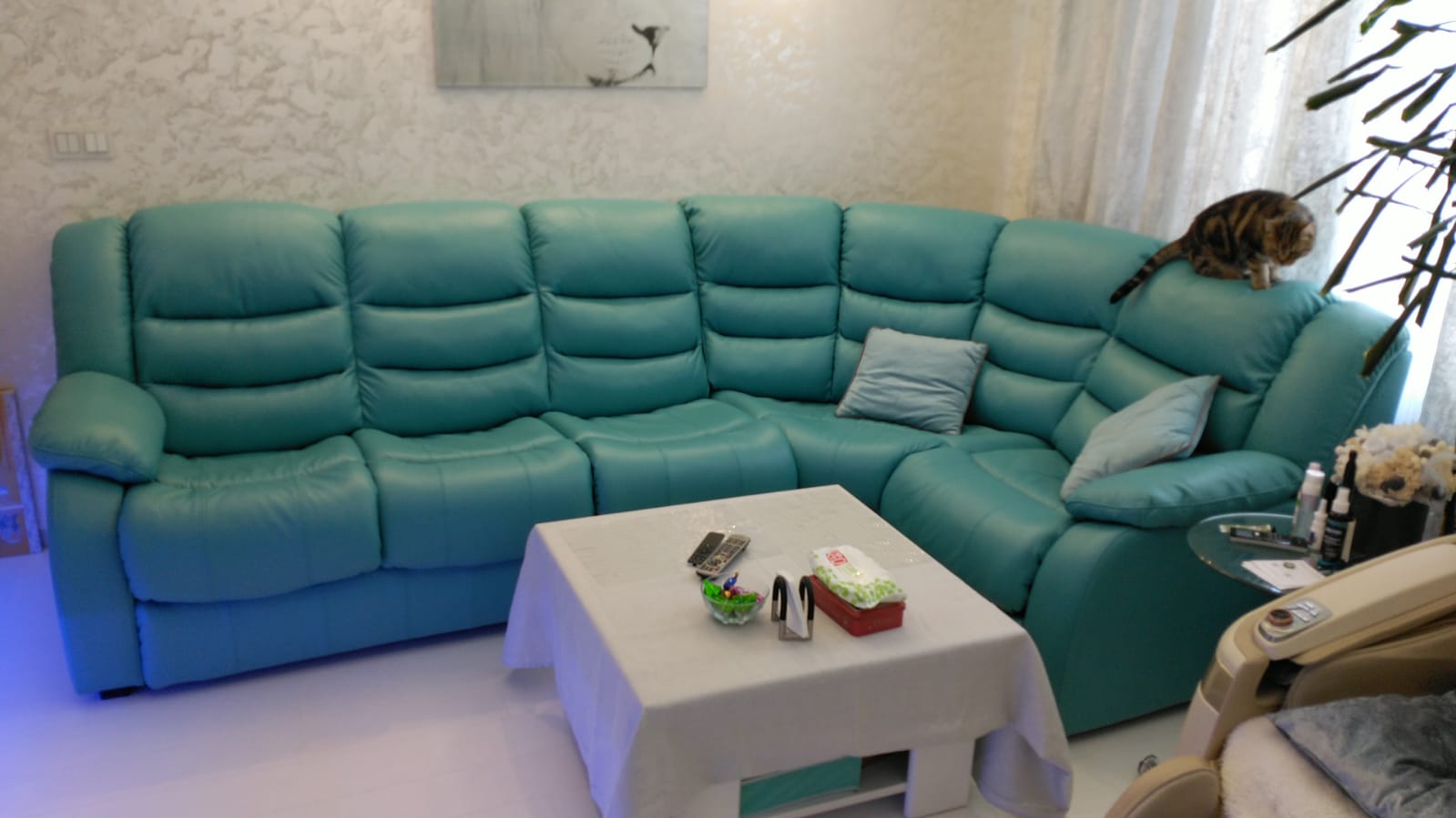 Перетяжка дивана на дому. Белый